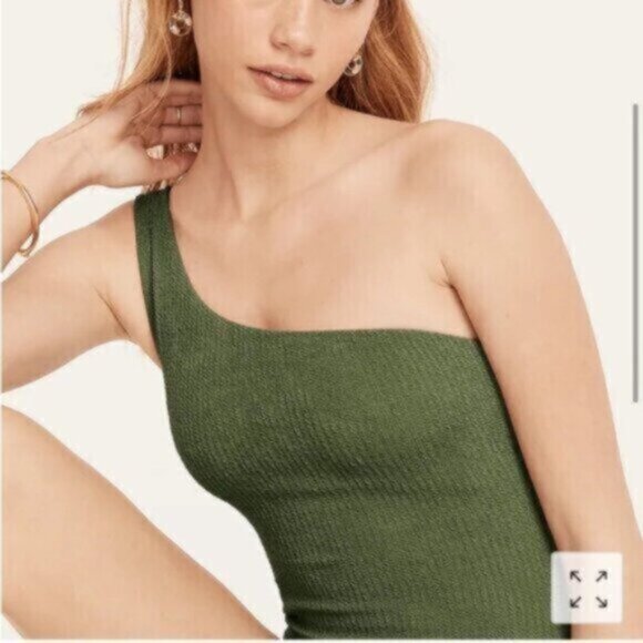 J.Crew Green Textured One Shoulder One Piece Swimsuit Size 24 - Picture 2 of 3